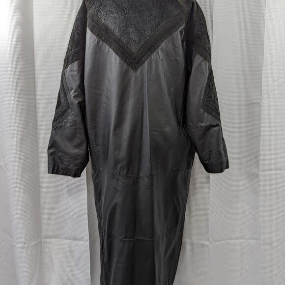 DIRECT ACTION! STUNNING FINE BLACK LEATHER, SUEDE, EMBROIDERED DETAIL COAT! SZ M - Picture 7 of 10